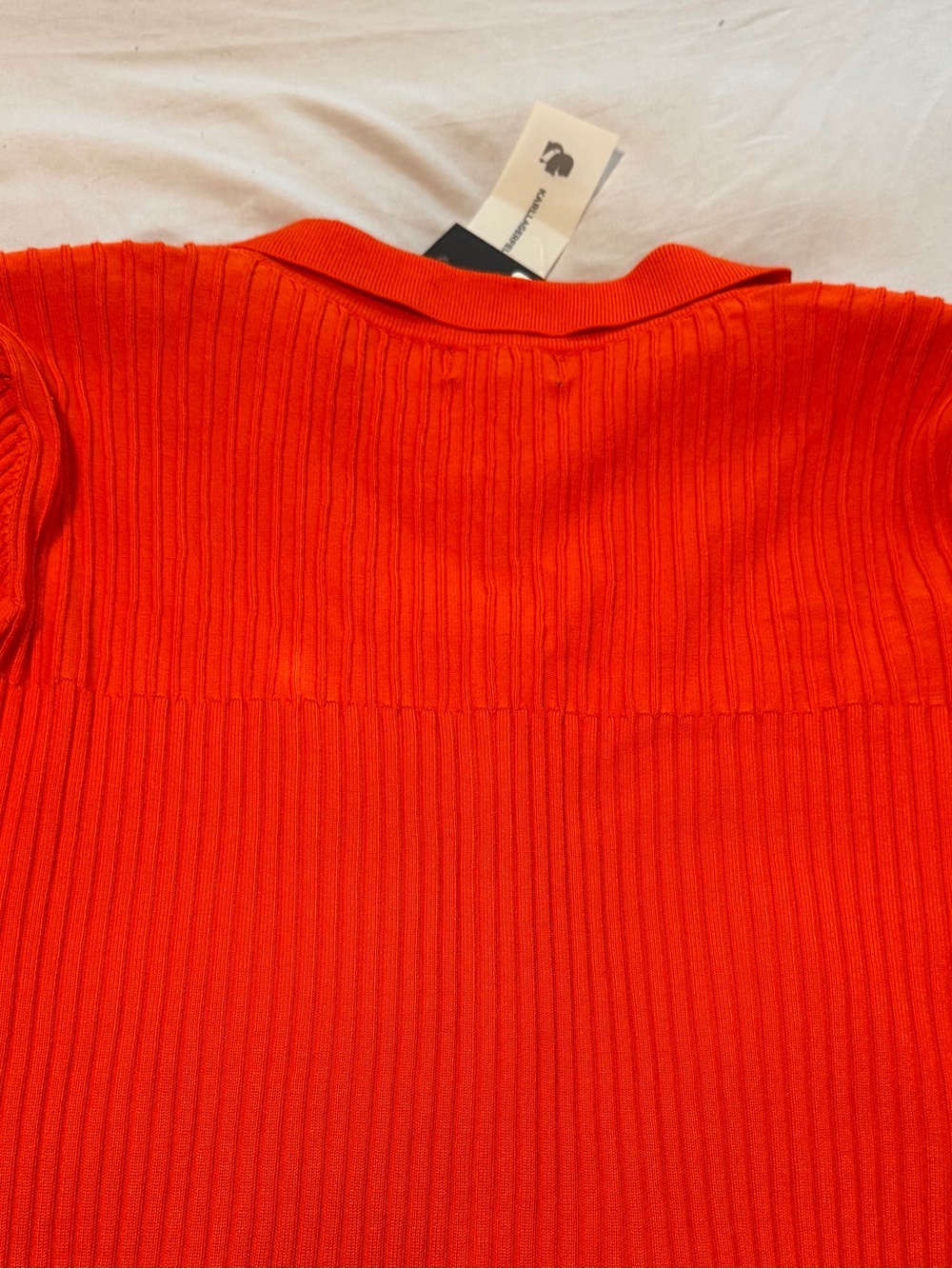 Karl Lagerfeld Orange Ribbed Polo-Style Long Sleeve Top - Picture 5 of 7